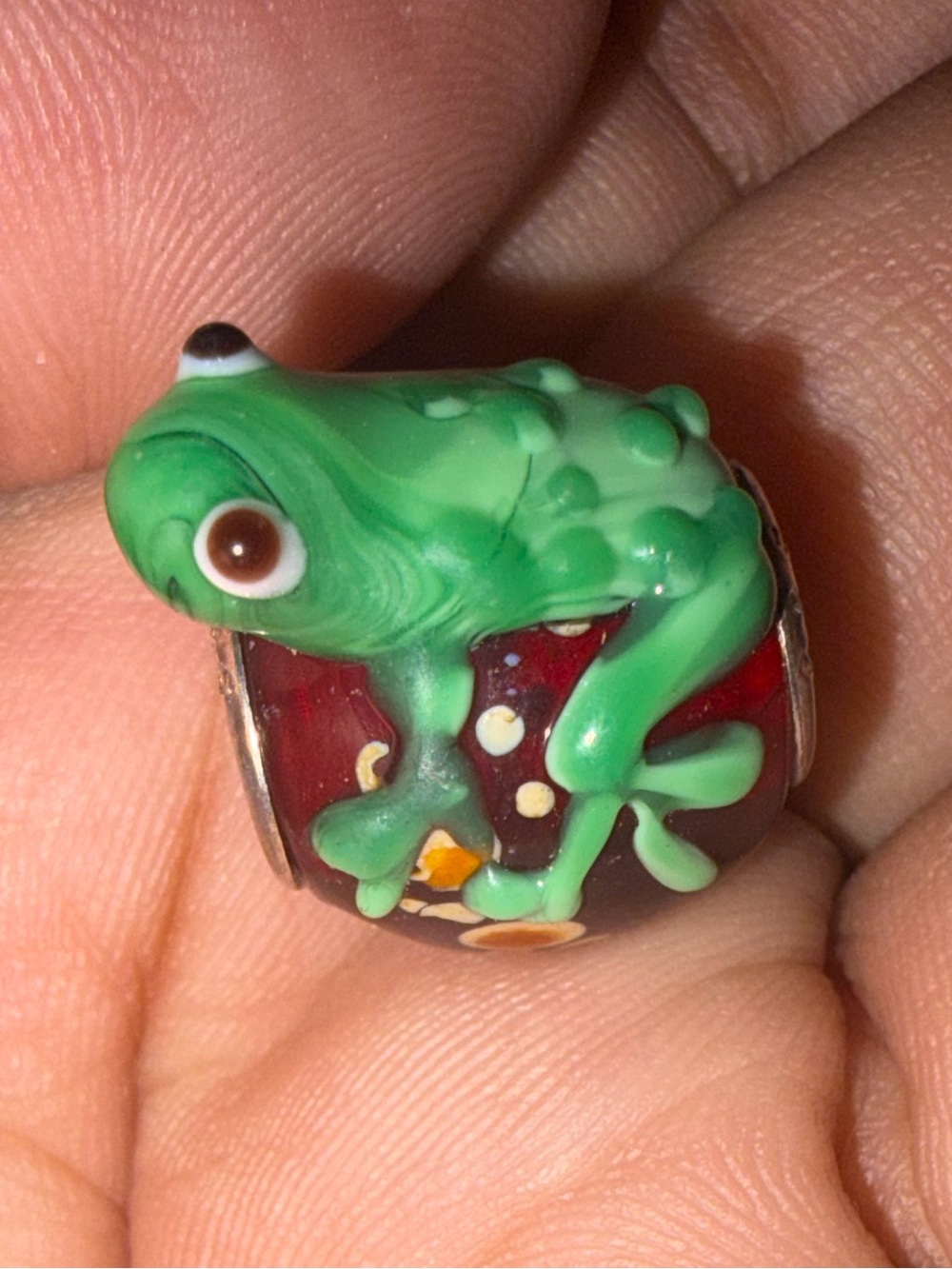 Glass Frog Bead Charm in Green and Brown
